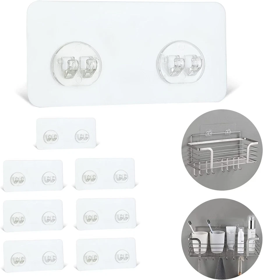 Ganchos Adhesivos Baño - Paquete de 8 para Estantes Caddy, Fácil de Instalar y Quitar Foto 3 de 4