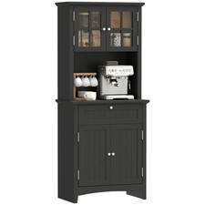 Kitchen Storage Buffet w/ Microwave Hutch Drawer for Dining Room, Black