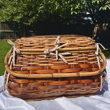 Vintage Wicker & Bamboo Picnic Basket with Provençal Yellow Floral Fabric Lining — listing 4