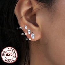 5 7 8 mm 925 Sterling Silver Marquise Cubic Zirconia Stud Earrings Women Jewelry