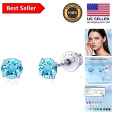 Secure Screw Back Titanium Earrings - Stunning Aquamarine Cubic Zirconia Design