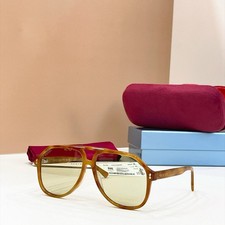 Gucci GG1042S Aviator Sunglasses Havana Brown Yellow Lens 58-14-145 W/ NEW CASE