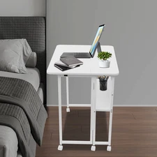 Folding Desk,Folding Desk with Storage Shelf,Foldable Computer Desk with Wheels