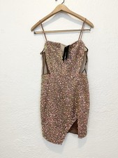 Fashion Nova NWT Sequin Mini Dress Beige Rose Gold Mesh Dazzling Medium M