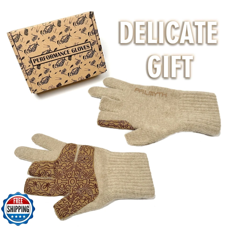 Шерстяные рыболовные перчатки Palmyth с 3 вырезами пальцев теплые для мужчин и женщин холодная погода - Изображение 3 из 4