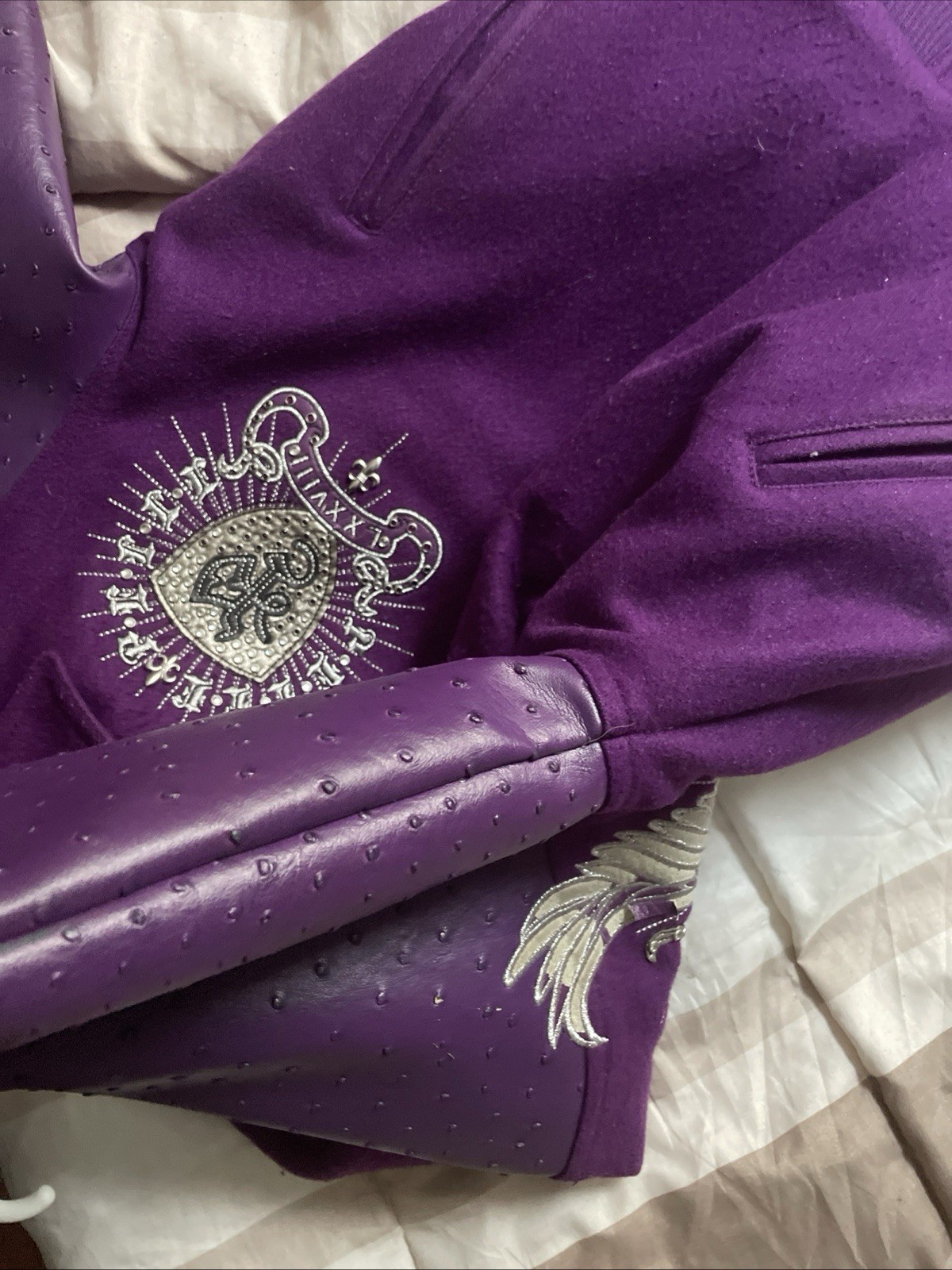 🔥 Rare Pelle Pelle “Immortal” Worldwide Revolution Purple Leather & Wool Jacket image 2