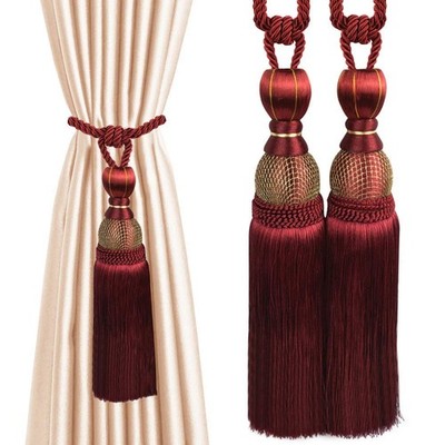 1 Pair Simple Elegant Curtain Cord Tie Drape Holdback Wine Red Color