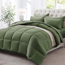 King Comforter Set 7 Piece, Olive Green Bed in a Bag with Comforters, Pillow Sha