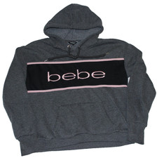 Bebe Sport Pullover Hoodie Women's Size L Gray Pink Black Embroidered Logo