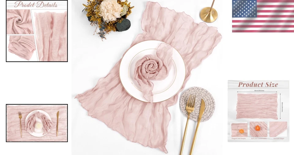 60 Piece Rustic Style Dusty Pink Cheesecloth 20 x 20 for Gorgeous Table Setup - Image 2 of 4