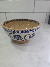 Nicholas Mosse Pottery Footed Bowl Pansies Pattern 6" Made in Ireland
