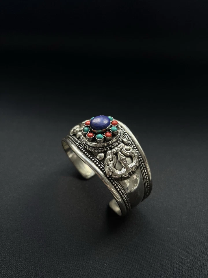 Brazalete de lapislázuli, coral, piedra turquesa brazalete nepalí hermoso hecho a mano WMB037 Foto 4 de 4