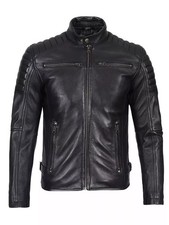 Men's Quilted Motorcycle Biker Jacket Black Genuine Lambskin Leather Racer Coat