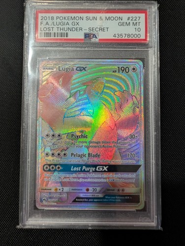 2018 POKEMON SUN & MOON LOST THUNDER SECRET #227 FULL ART/LUGIA GX PSA 10