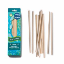 Bambu Pack of 24 - Disposable Bamboo Straws, 8 Inches, 24, Brown
