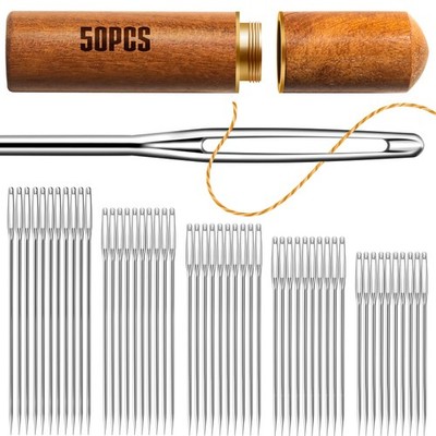 50 PCS Large Eye Embroidery Needles, 5 Sizes, Stainless Steel Yarn Knitting N...