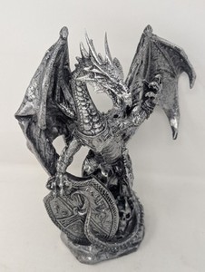 StealStreet 11" Black & Silver Dragon w/Shield Figurine-Cold Cast Resin-No Sword