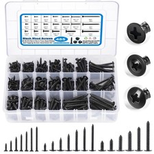485Pcs Black Wood Screws Assortment Kit 6 8 10 Round Head  Truss Head  Fla...