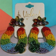 Viola Beaded Lucky Horseshoe Earrings NEW Clover St. Patrick s Day