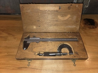 Omega Vernier Caliper & 0-1 Micrometer Set In Wooden Storage Case