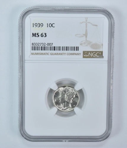 1939 Mercury Dime MS63 NGC Brown Label