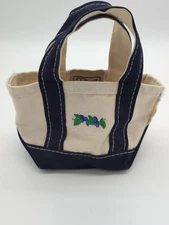 Rare Vintage L.L.Bean  Mini BOAT AND TOTE Blueberries Canvas Bag USA White Blue