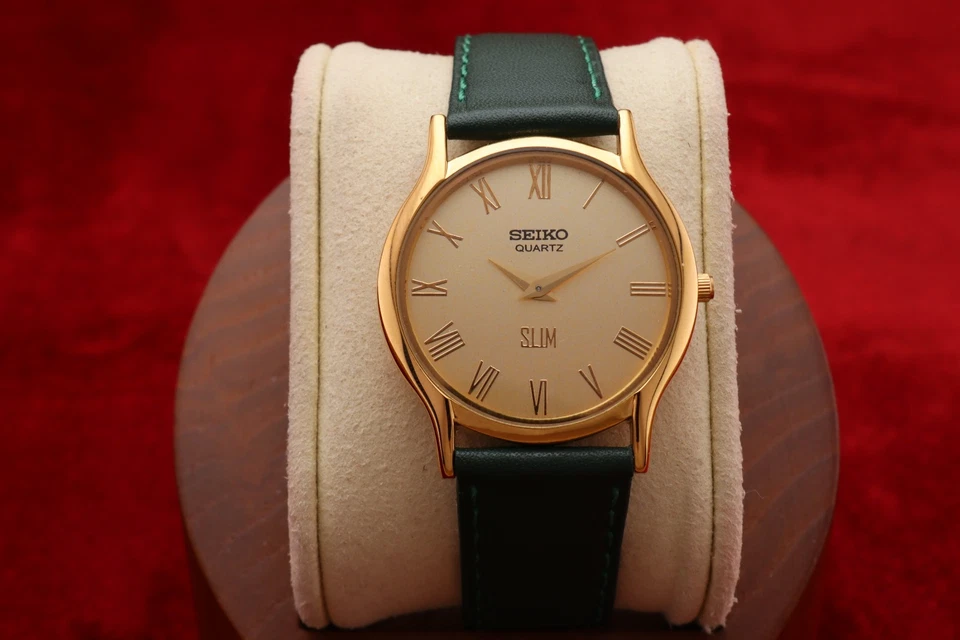 RARO Reloj Pulsera Seiko Vintage Delgado DORADO Cuarzo Caballeros Foto 3 de 4