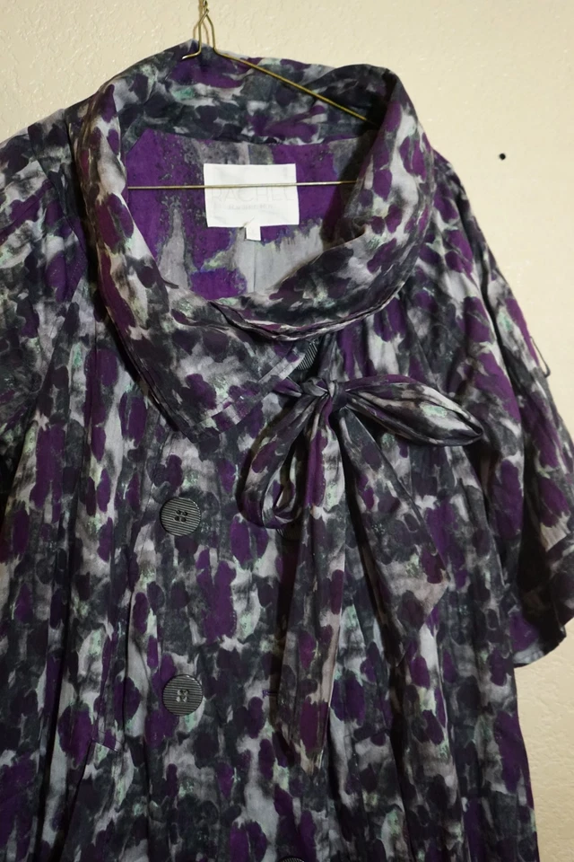 Rachel Roy S lightweight multi color purple gray cotton silk coat dress - Image 3 of 4