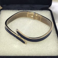 Egyptian Style Bangle Bracelet Blue Enamel Gold Tone Spring Clasp Vintage