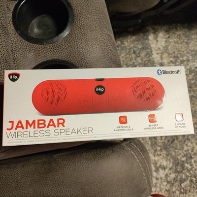 NEW iHip wireless bluetooth speaker JAMBAR 30' range  Red usbcharging AUX CABLE