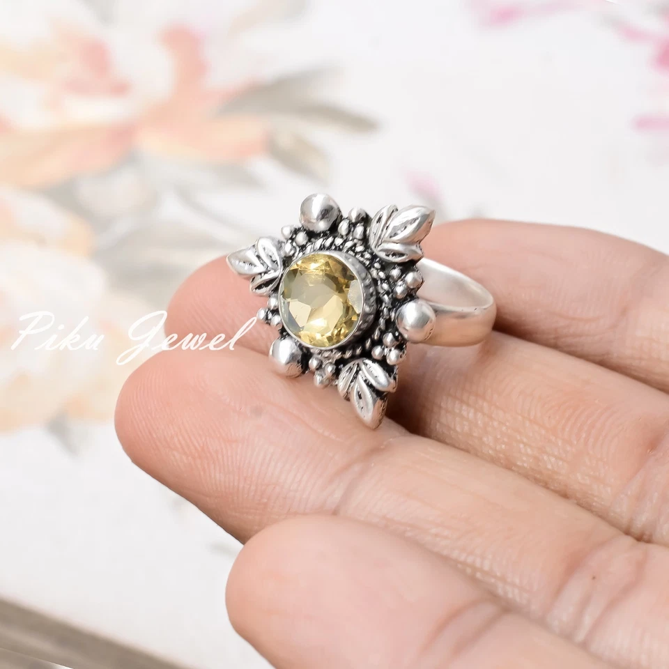 Anello antico argento sterling 925 pietra preziosa topazio citrino regalo... - Immagine 4 di 4