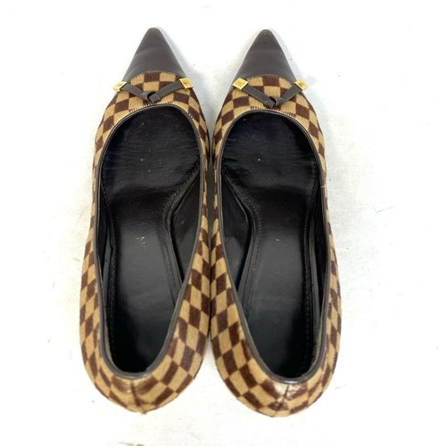 LOUIS VUITTON Pumps Heel Damier Harako/Leather Brown EU37.5/US7.5 Authentic - Picture 19 of 24