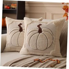 Fall Pillow Covers 18x18 Set of 2 Fall 18" x 18" Pack of 2 Beige Embroidery