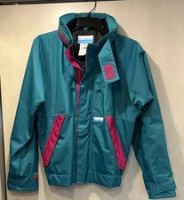 VTG High Seas Foul Weather Gear Bomber Jacket Men Sz Medium Teal/Pink Waterproof