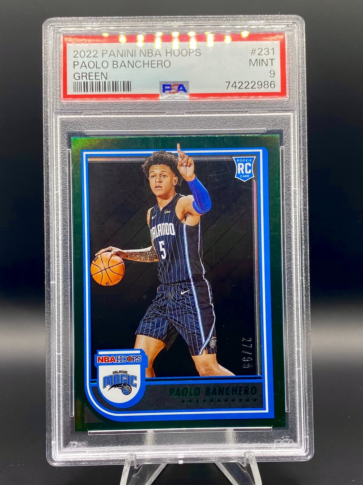 Paolo Banchero Rookie PSA 9 2022-23 Panini NBA Hoops #231 /99 Green Magic SP
