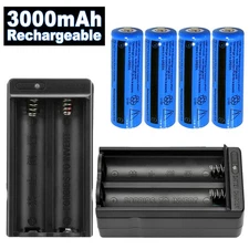 4PCS Battery 3000mAh 3.7V BRC Rechargeable Flashlight Batteries+2xDouble Charger