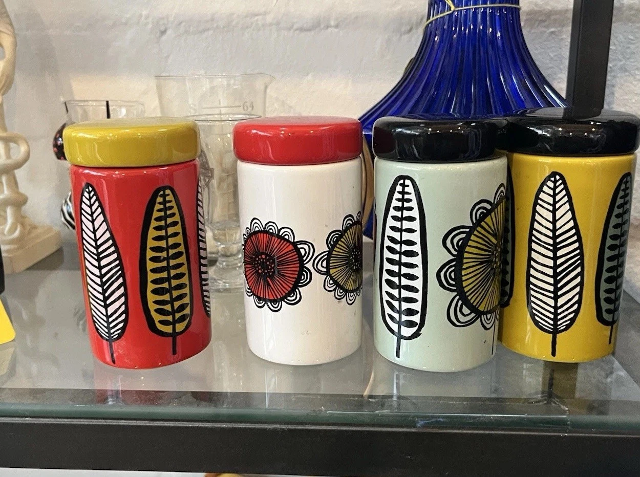 4x Habitat Freda Earthenware Spice Jars 4” Retro Design