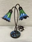 Vintage Tiffany Style Two Tulip Leaded Glass Lamp - Dragonfly Base