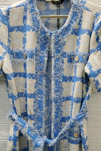 New Misook Tailored Fit Windowpane Tweed Knit Jacket Blue/White Size XLarge - Picture 2 of 8
