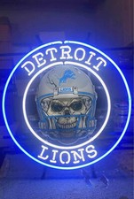 Casco calavera Detroit Lions 24"x24" lámpara de letrero de luz de neón con impresión HD vívida