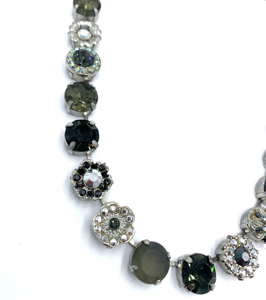 Collar MARIANA Multicolor Verde Azul Plata Placa Swarovski Cristal Mosaico 18" Foto 4 de 4