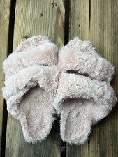Kidmi Fuzzy Slippers With Cork Footbed Fluffy Sides. Adjustable Buckle Size 5/6