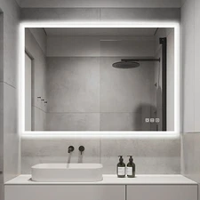 LED Bathroom Mirror Bluetooth Adjustable Color 3-button Vertical & Horizontal