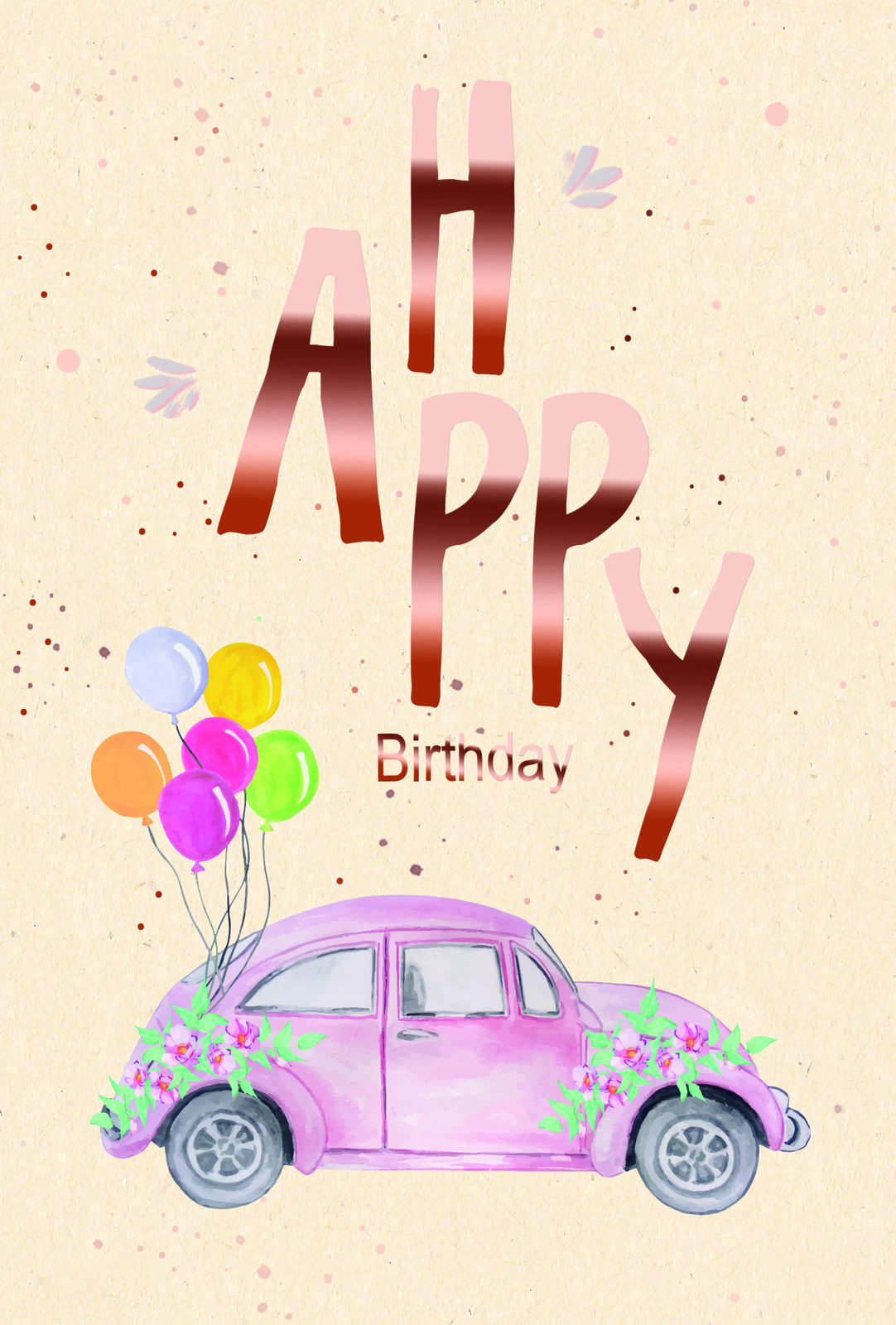 Geburtstag Glückwunschkarte 11,5 x17 cm Auto Käfer mit
