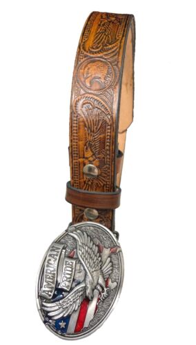 American Eagle Design Handmade Mens Leather Belt Beautiful American Pride Buckle - Picture 2 of 12