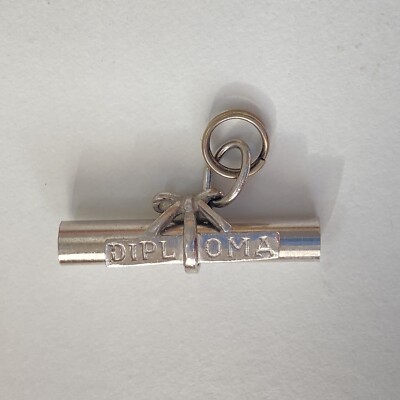 Sterling Silver Graduation Charm Diploma Gift Dangle 3D 925 Vintage Keepsake