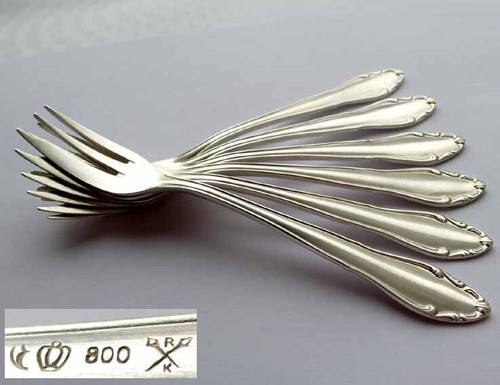 Set, 6 Barock Kuchengabel, Gebrüder Köberlin, 800er Silber F229