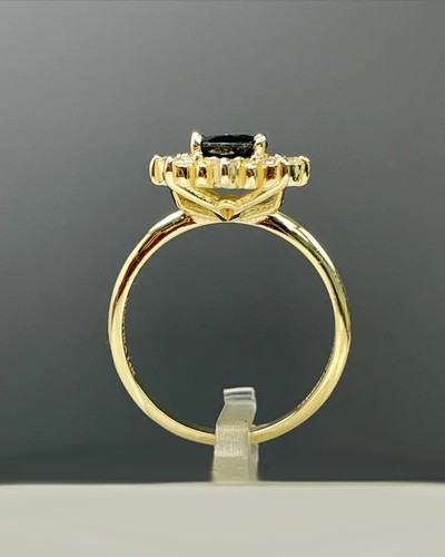 14K Gold Unique Teal Sapphire Classic Engagement Ring Flower Cluster Women ring - Picture 3 of 8