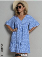 SHEIN VCAY Plus Allover Heart Print Smock Dress Light Blue Women’s 2XL/16