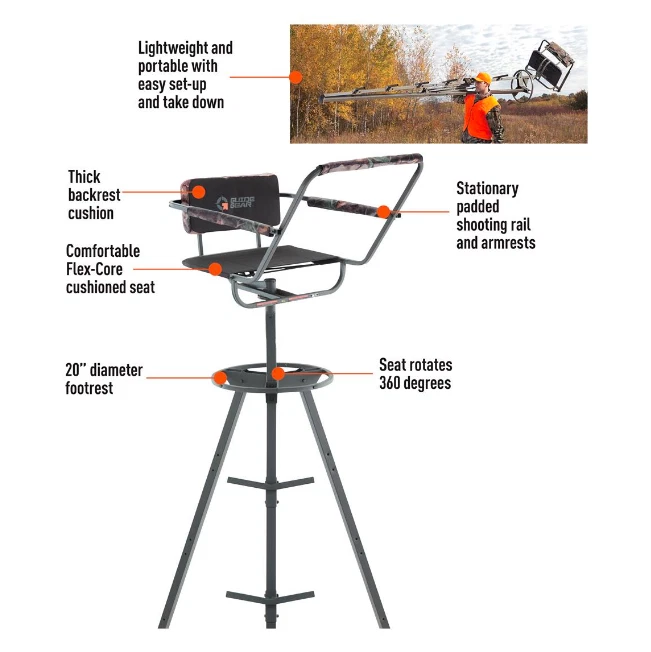 Portable Tripod Swivel Seat Stand 360 For Game Hunter Deer Turkey Ladder 12 ft. - Image 2 of 4